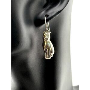 Vintage 925 Silver Norwegian Designs Cat Dangle Earrings